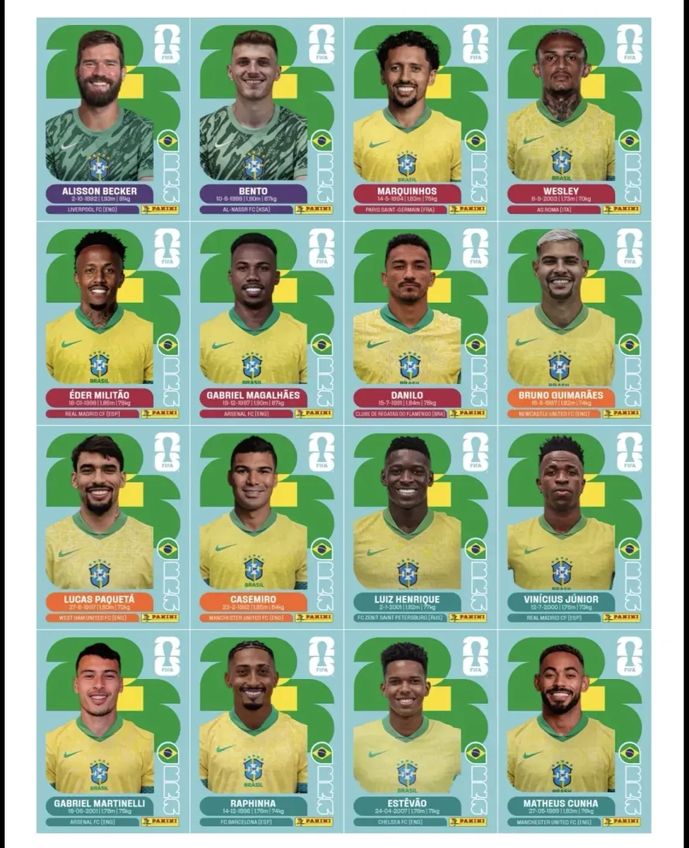 Figurinhas da Seleção Brasileira em alta resolução